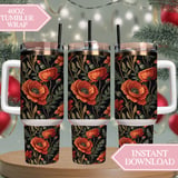 Red Poppy Tumbler Design, Floral Digital Paper, Watercolor Flowers, Tumbler Png, Junk Journal Pages, Digital Scrapbooking Paper thumbnail 8