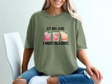 At My Age I Need Glasses T-Shirt, Funny Cocktail Tee, Sarcastic Drinking Shirt, Watercolor Drinks Graphic, Birthday Gift for Her Friend thumbnail 1
