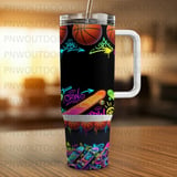 40oz Tumbler Sublimation PNG, Skateboard Graffiti Basketball, Add Custom Name, Digital Design, Distressed Tapered Seamless Wrap, Youth Sport thumbnail 2