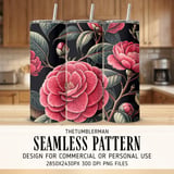 Camellia Flower Tumbler Digital Design, Pink Floral PNG, Watercolor Flowers Background, Junk Journal Paper, Scrapbooking, Tumbler Digital thumbnail 2