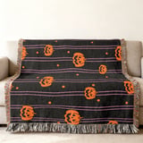 Halloween Jack O'Lantern Woven Blanket, Spooky Cute Pink Stripe Velveteen Blanket, Y2K Aesthetic Throw Pillow Decor Gift thumbnail 11