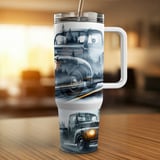 40oz Tumbler Wrap Vintage Truck Driving Through Forest Digital Design, Classic Car Sublimation Wrap PNG for Dad, Husband thumbnail 4