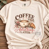 Coffee First Adulting Later PNG, Cozy Coffee Lover Sublimation Design, Funny Latte & Croissant Morning Quote Graphic for Mugs and Shirts thumbnail 7
