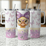 Duck 40oz Tumbler Wrap, Sublimation Design, Distressed Tapered Seamless, Digital Download, Cute Animal, Butterflies, Glasses, Bow thumbnail 3