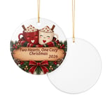 Two Hearts One Cozy Christmas Ornament, Cute Couple Hot Cocoa Keepsake, Romantic Holiday Gift for Newlyweds, Rustic Wooden Tree Decor thumbnail 5