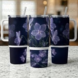 Ethereal Violet Floral 40oz Tumbler Wrap Sublimation Design, Distressed Seamless Digital File, Purple Flower Print, Tapered Mug PNG thumbnail 4