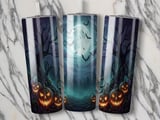 Spooky Halloween Tumbler Wrap Digital Design, Full Moon Pumpkins Bats Scary Trees 20oz Skinny Straight Tumbler PNG thumbnail 2