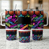 40oz Tumbler Sublimation PNG, Skateboard Graffiti Basketball, Add Custom Name, Digital Design, Distressed Tapered Seamless Wrap, Youth Sport thumbnail 5