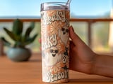 Spooky Season Tumbler Wrap Digital, Retro Halloween Ghost Pumpkin Seamless 20oz Skinny Straight Tumbler Wrap PNG Sublimation Design thumbnail 3
