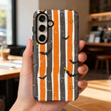 Spooky Bat & Star Grunge Stripe Phone Case, Halloween Aesthetic Tote Bag, Orange and Black Witchy Phone Cover thumbnail 16