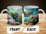 Sea Turtle Mug Sublimation Wrap, Underwater Ocean Life 11oz 15oz Design, Vibrant Coral Reef Marine Turtle Digital thumbnail 4