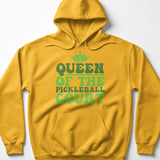 Pickleball Gildan Fleece Hoodie, Queen of the Pickleball Court, Retro Athletic Winter Court Pullover thumbnail 10