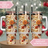 Floral Tumbler Design, Digital Paper, Watercolor Flower Background, Junk Journal Pages, Printable Tumbler PNG, Scrapbooking Paper thumbnail 8