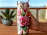 Magnolia Tumbler Wrap Sublimation PNG | Seamless Tapered 20oz Floral Digital Design with Faux Gold & Free Car Coasters thumbnail 4