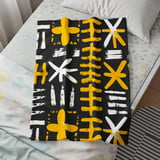 African Mud Cloth Velveteen Blanket, Tribal Art Woven Throw, Abstract Boho Pillow Cover, Black Yellow White Pattern Home Decor Gift thumbnail 6