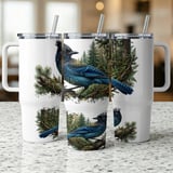 Steller's Jay Tumbler Wrap Digital Design, Blue Jay Forest Sublimation PNG, PNW Wildlife Bird 40oz Tumbler Wrap Art thumbnail 5