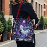 Halloween Tote Bag, Ghost on Scooter, Spooky Forest, Animals, Halloween Gift, Fall Decor, Trick or Treat Bag, Holiday Shopping Bag thumbnail 2