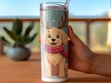 Festive Dog 20oz Tumbler Wrap, Christmas Dog Antlers, Winter Scarf Cute Puppy, Seamless Sublimation Design, PNG Digital Download thumbnail 3