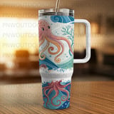 40oz Tumbler Sublimation Wrap, Octopus Seamless Pattern, Distressed Tapered, Under the Sea Digital Download, Ocean Creature Wrap thumbnail 4