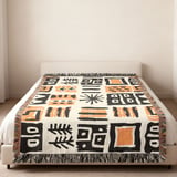 Abstract Mudcloth Pattern Velveteen Blanket, Boho African Design Throw Pillow, Geometric Black Yellow White Woven Blanket, Eclectic Home thumbnail 11