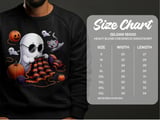 Knitting Ghost T-Shirt, Halloween Ghost Shirt, Spooky Cute Tee, Funny Ghost Design, Ghost with Cat and Pumpkin, Fall Season T Shirt thumbnail 3