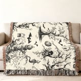 Gothic Toile Woven Blanket, Vintage Halloween Throw Pillow Spooky Skeleton Skull Decor, Dark Academia Cottagecore Tapestry Blanket thumbnail 12