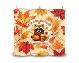 Fall Raccoon 20oz Tumbler Wrap, Pumpkin Spice Girl, Autumn Leaves, Seamless Design, Cute Animal Tumbler, Coffee Lover Gift, Digital PNG thumbnail 2