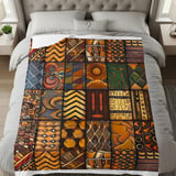 Global Boho Mosaic Velveteen Blanket, African Tribal Art Throw Pillow, Earthy Textured Woven Blanket, Unique Home Decor Gift thumbnail 6