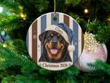 Rottweiler Christmas Ornament 2026, Cute Dog Lover Holiday Keepsake, Blue Santa Hat Pet Tree Decor, Rottie Mom Gift, Dog Memorial Decor thumbnail 1