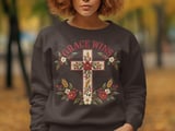 Grace Wins Floral Cross Sweatshirt, Christian Hoodie, Faux Embroidered Faith Aesthetic Sweater, Religious Cottagecore Botanical Tote Bag thumbnail 4