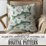 Digital Fish Pattern, Fishing Fabric Pattern, Seafood Digital Download, Ocean Pattern, Sea Life, Scrapbooking Paper, Digital Bundle Pattern thumbnail 5