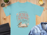 Jesus Knows I'm Trying T-Shirt, Christian Faith Tee, Inspirational Religious Gift for Her, Cottagecore Sparrow Bible Floral thumbnail 3