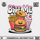 Bite Me Burger Fries Milkshake Digital Download, Cute Fast Food Art, Funny Kawaii Foodie Graphic, Kitchen Wall Decor PNG, Digital Product. thumbnail 1