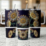 40oz Sunflower Tumbler Sublimation Wrap Seamless Distressed Digital Download + Car Coaster PNG File thumbnail 7