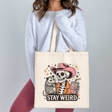 Stay Weird Cowboy Skeleton Tote Bag thumbnail 3