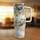 40oz Tumbler Wrap Sublimation Digital, Seamless Distressed Floral Daisy, Luxury Bridal Party Design, Customizable Bride Maid of Honor Gift thumbnail 5