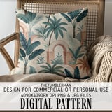 Tropical Palm Tree Digital Pattern, Digital Bundle, Boho Leaves Seamless, Vintage Wall Art Printable, Exotic Jungle Plant Clipart, Digital thumbnail 5