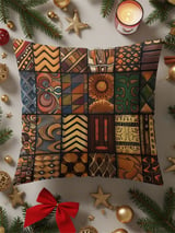 Global Boho Mosaic Velveteen Blanket, African Tribal Art Throw Pillow, Earthy Textured Woven Blanket, Unique Home Decor Gift thumbnail 7