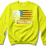 Pickleball Gildan Crewneck Sweatshirt, PICKLEBALL Distressed USA Flag Paddle, Court Warm Up Outerwear thumbnail 10