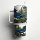 Steller's Jay Tumbler Wrap Digital Design, Blue Jay Forest Sublimation PNG, PNW Wildlife Bird 40oz Tumbler Wrap Art thumbnail 6