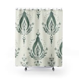 Sage Green Damask Shower Curtain, Bath Mat Set, Boho Floral Bathroom Decor, Vintage Botanical Cottagecore Housewarming Gift for New Home thumbnail 2