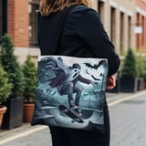Halloween Tote Bag, Ghost Skateboarder, Skate Park, Bats, Full Moon, Spooky Season, Trick or Treat, Halloween Party, Fall Fashion, Gift Idea thumbnail 1