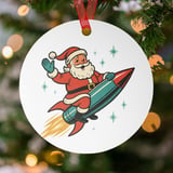Retro Rocket Santa Ornament thumbnail 1