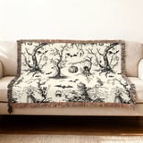 Gothic Toile Woven Blanket, Vintage Halloween Throw Pillow Spooky Skeleton Skull Decor, Dark Academia Cottagecore Tapestry Blanket thumbnail 13