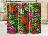 20oz Skinny Tumbler Sublimation Design, Vibrant Lily Floral Tumbler Wrap PNG Digital Download, Seamless Tropical Flower Pattern Craft thumbnail 1