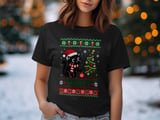 Black Cat What Pushing Christmas Tree Ornament Santa Hat Knitted Holiday Graphic Standard T Shirts thumbnail 4