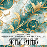 Teal Gold Floral Tumbler Design, Digital Paper Pack, Watercolor Flowers Backgrounds, Junk Journal Pages, Printable Tumbler PNG, Scrapbooking thumbnail 13