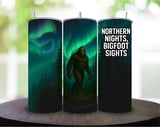 Bigfoot Northern Lights T-Shirt, 20oz Tumbler Wrap, Sasquatch, Cryptozoology Gift, Mythical Creature Art, Forest Design thumbnail 1