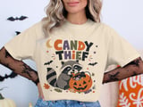 Whimsical Candy Thief Raccoon T-Shirt thumbnail 1