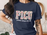 Floral PICU Pediatric ICU Nurse T-Shirt: Retro Flower Intensive Care Unit thumbnail 4